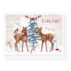 Doppelkarte Rehe im Weihnachtswald