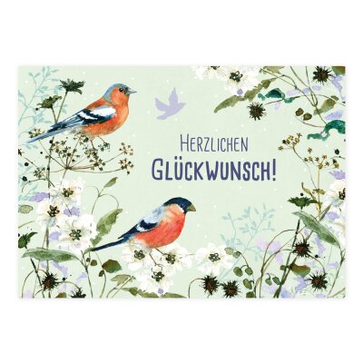 Postkarte Vögel auf Blumen