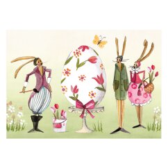 Postkarte Drei Hasen und ein Ei