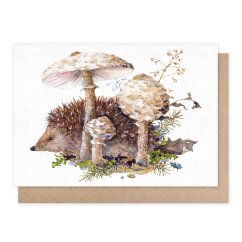 Doppelkarte Igel zwischen Pilzen
