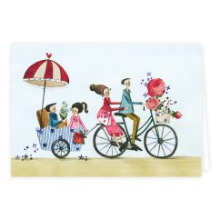Doppelkarte Familie auf Fahrrädern