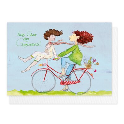 Doppelkarte Zwei Fahrradfahrerinnen