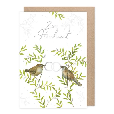 Doppelkarte Hochzeit Weidenvögel