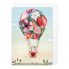 Doppelkarte Heißluftballon Blumen