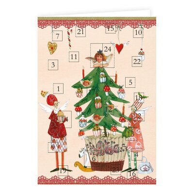 Adventskalender-Doppelkarte Engel mit Weihnachtsbaum