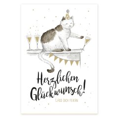 Postkarte Katze mit Sekt