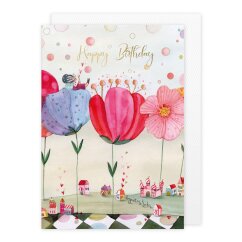 Doppelkarte Happy Birthday Blumen