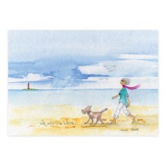 Postkarte Frau mit Hund