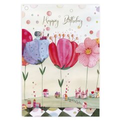 Postkarte Happy Birthday Blumen