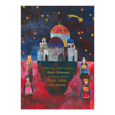 Weihnachtspostkarte Sternschnuppe über Bethlehem
