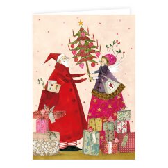 Doppelkarte mit Weihnachtsmann und Engel