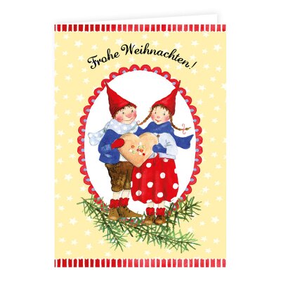 Weihnachtskarte mit Pippa und Pelle und Keksherz