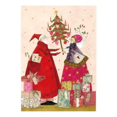 Postkarte mit Weihnachtsmann und Engel
