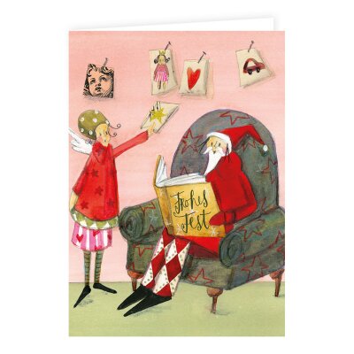 Doppelkarte mit Weihnachtsmann im Sessel