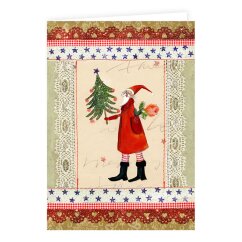 Glitzernde Doppelkarte Weihnachtsmann mit Tanne