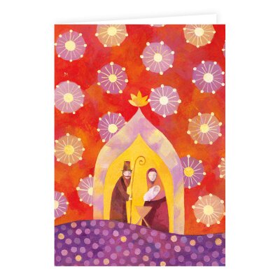 Glitzernde Weihnachtskarte mit Maria und Josef