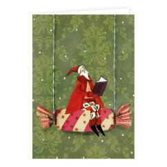 Doppelkarte mit Glitzer Weihnachtsmann auf Bonbon